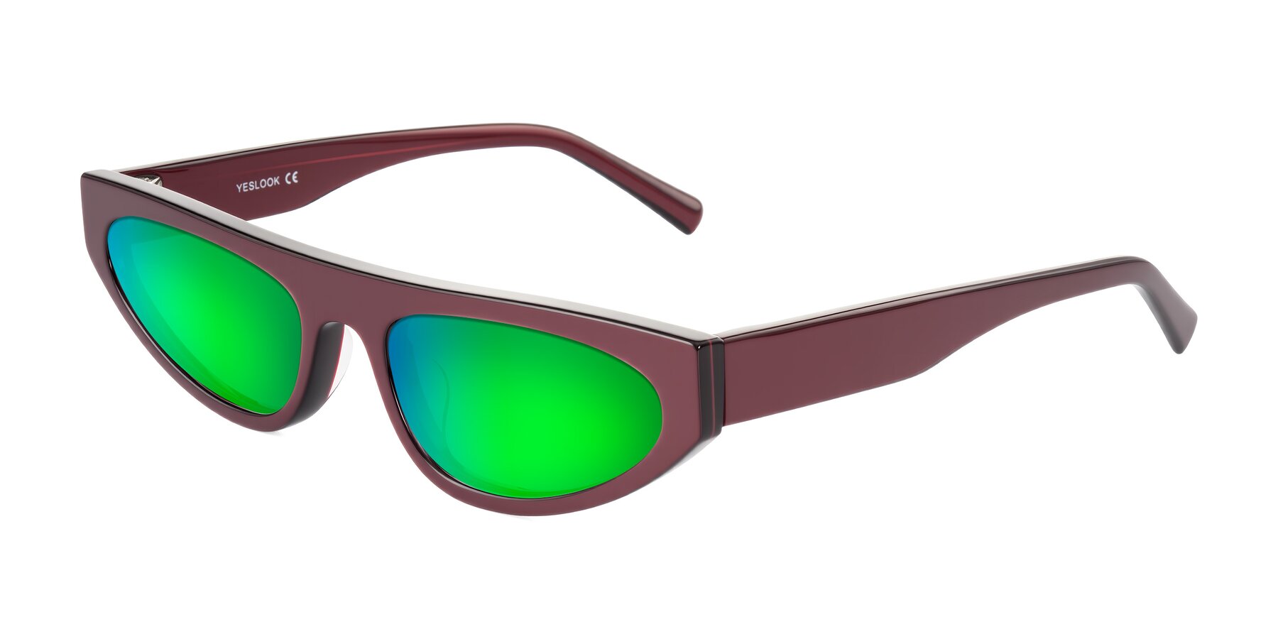 Angle of Carnew in Pearlescent Burgundy with Green Mirrored Lenses