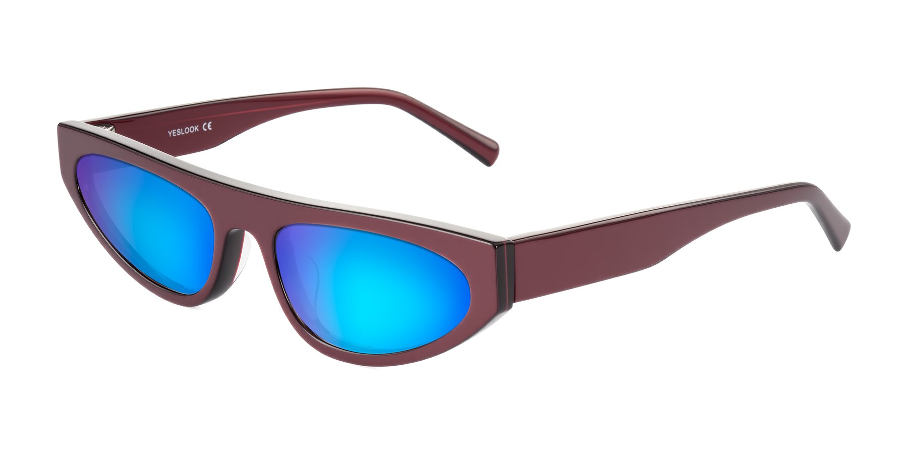 Angle of Carnew in Pearlescent Burgundy with Blue Mirrored Lenses