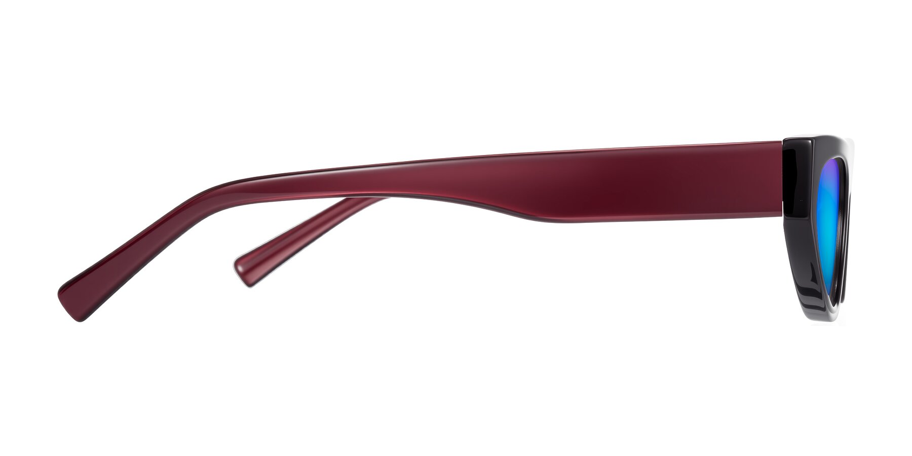 Side of Carnew in Pearlescent Burgundy with Blue Mirrored Lenses