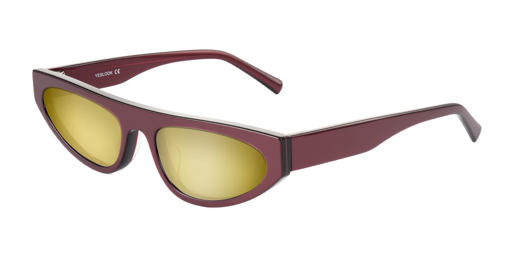 Angle of Carnew in Pearlescent Burgundy with Gold Mirrored Lenses