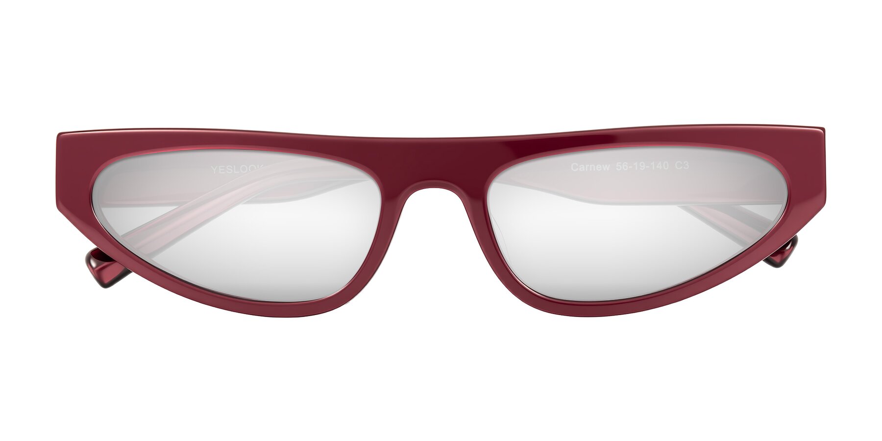 Folded Front of Carnew in Pearlescent Burgundy with Silver Mirrored Lenses