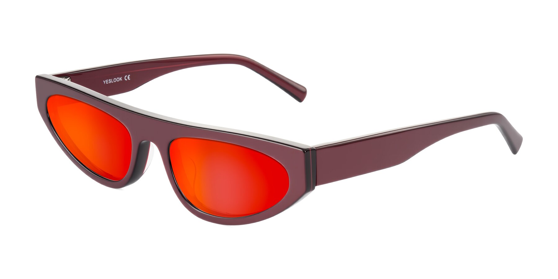 Angle of Carnew in Pearlescent Burgundy with Red Gold Mirrored Lenses