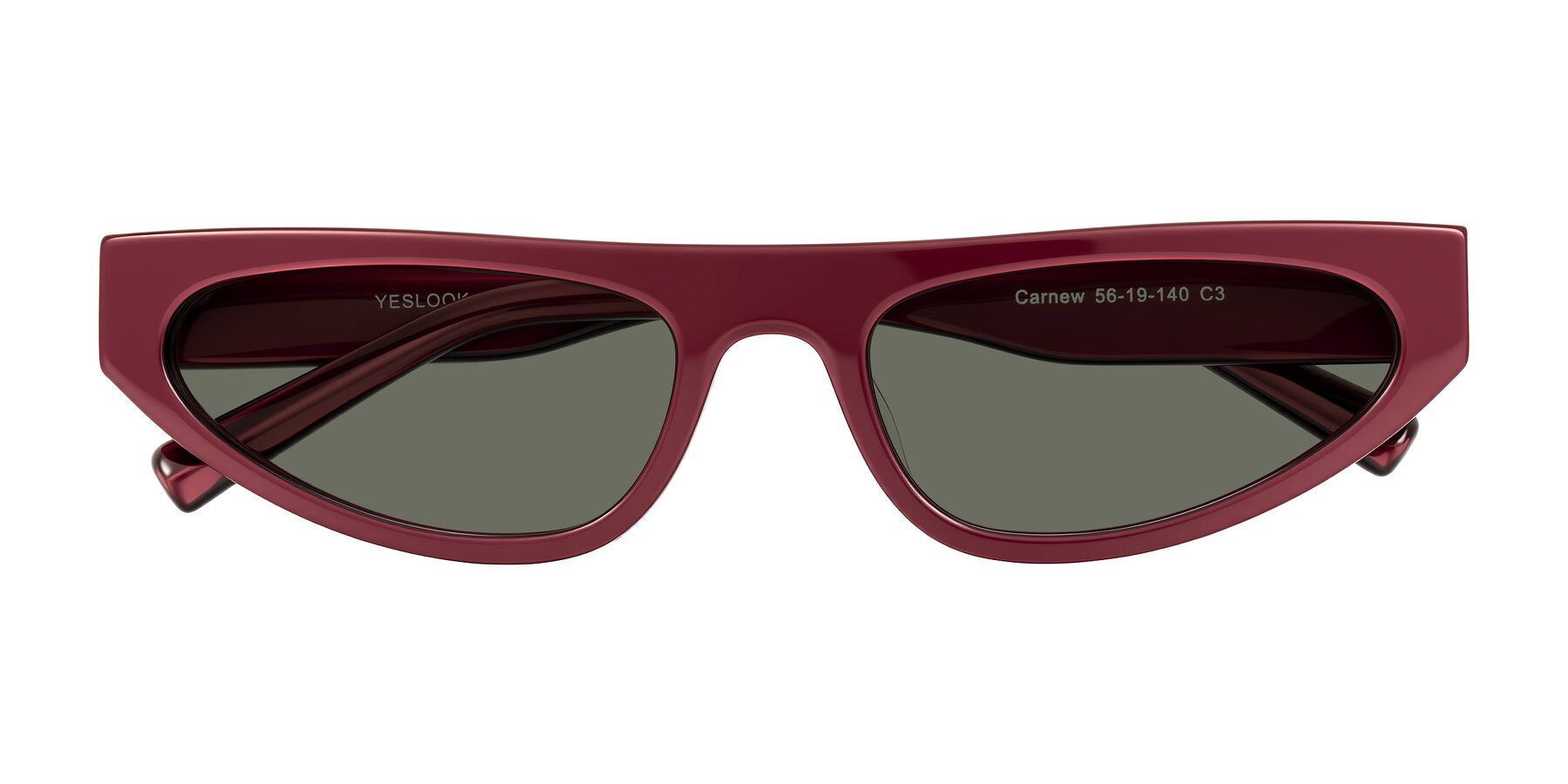 Folded Front of Carnew in Pearlescent Burgundy with Gray Polarized Lenses