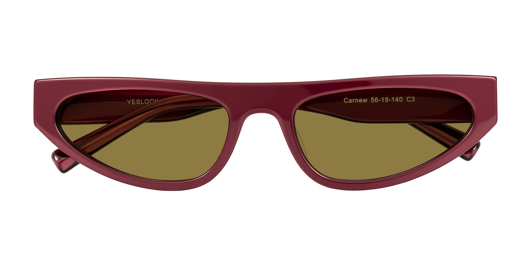 Folded Front of Carnew in Pearlescent Burgundy with Brown Polarized Lenses
