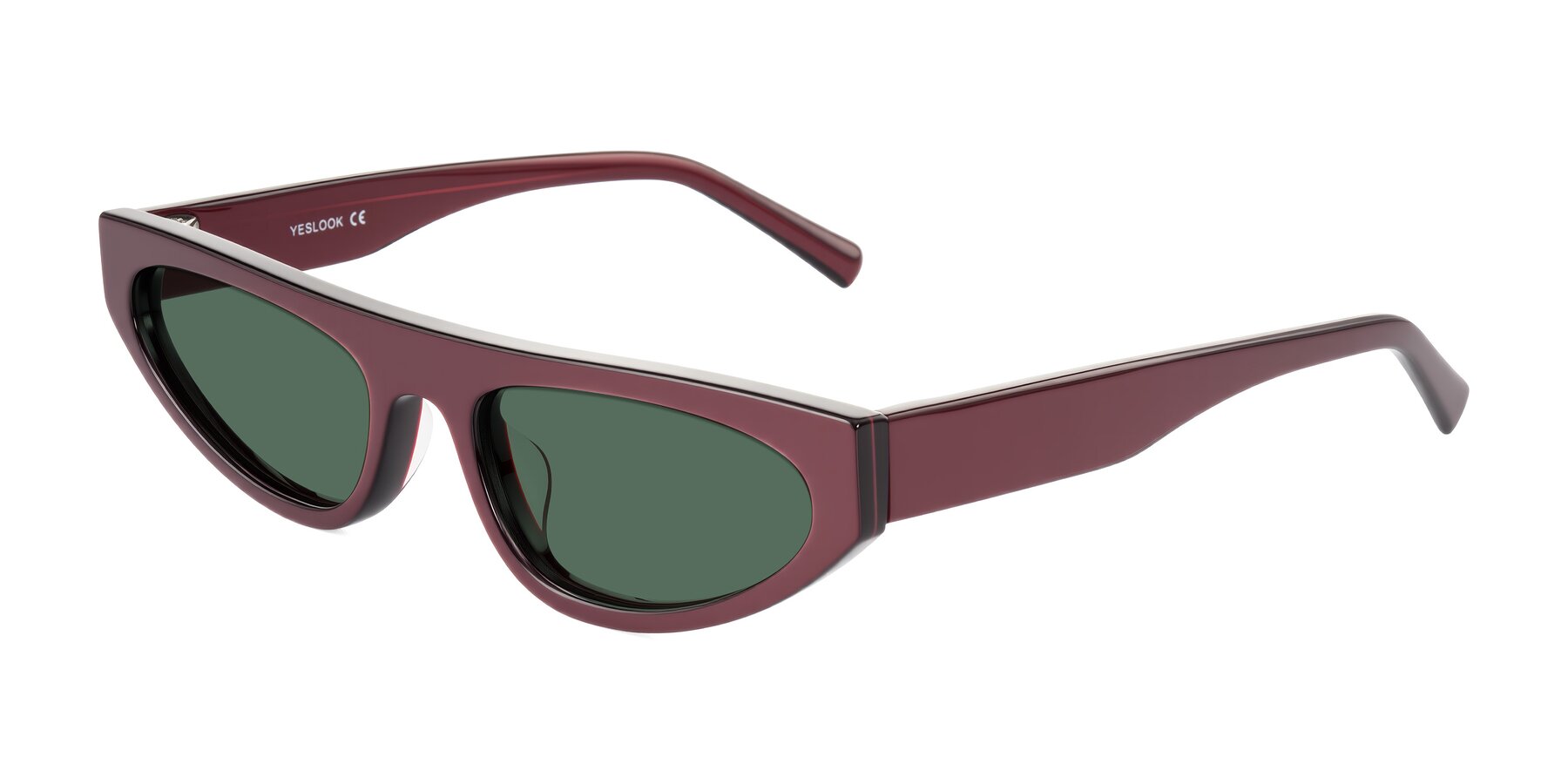 Angle of Carnew in Pearlescent Burgundy with Green Polarized Lenses