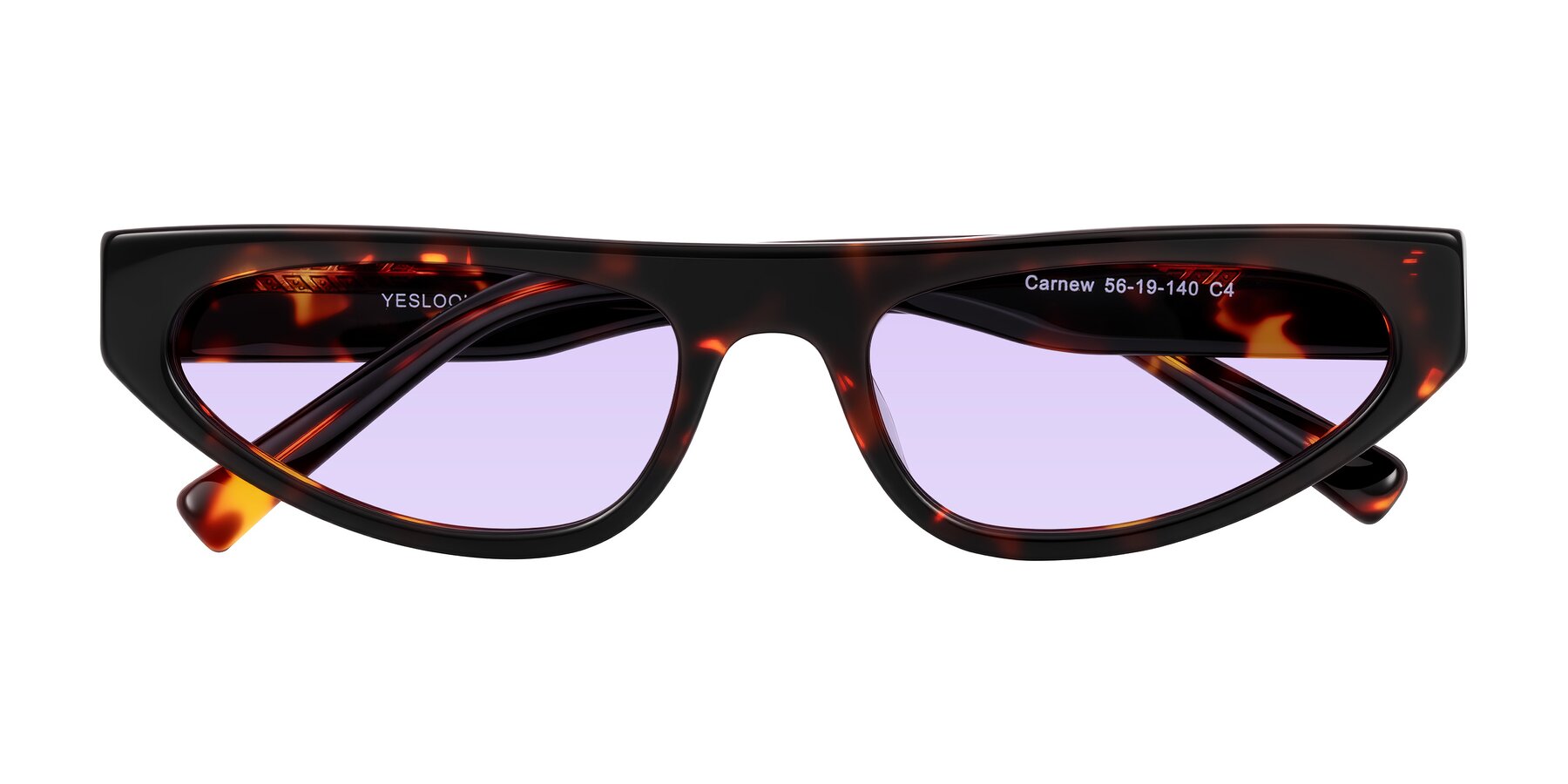 Folded Front of Carnew in Tortoise with Light Purple Tinted Lenses