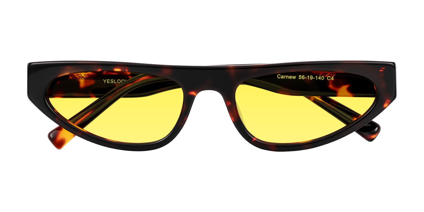 Folded Front of Carnew in Tortoise with Medium Yellow Tinted Lenses