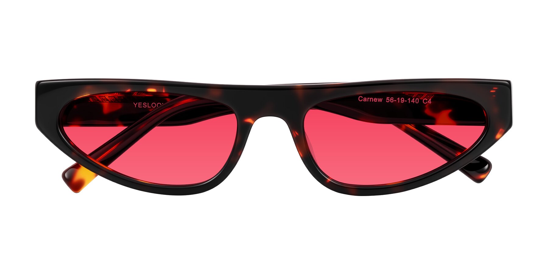 Folded Front of Carnew in Tortoise with Red Tinted Lenses