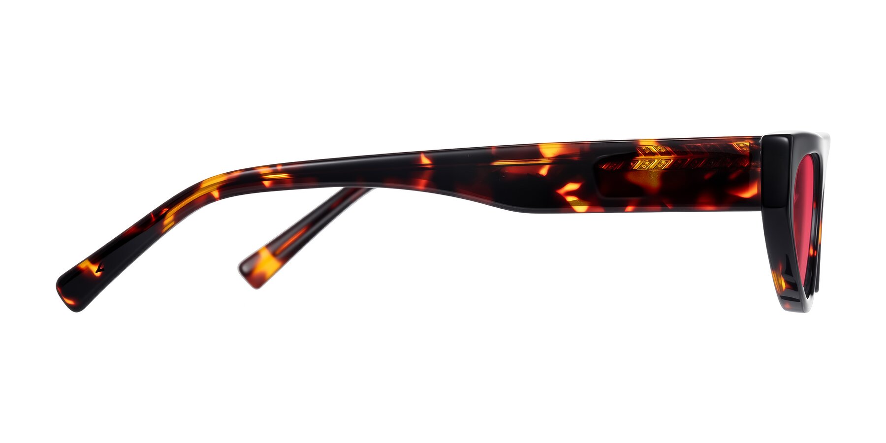 Side of Carnew in Tortoise with Red Tinted Lenses