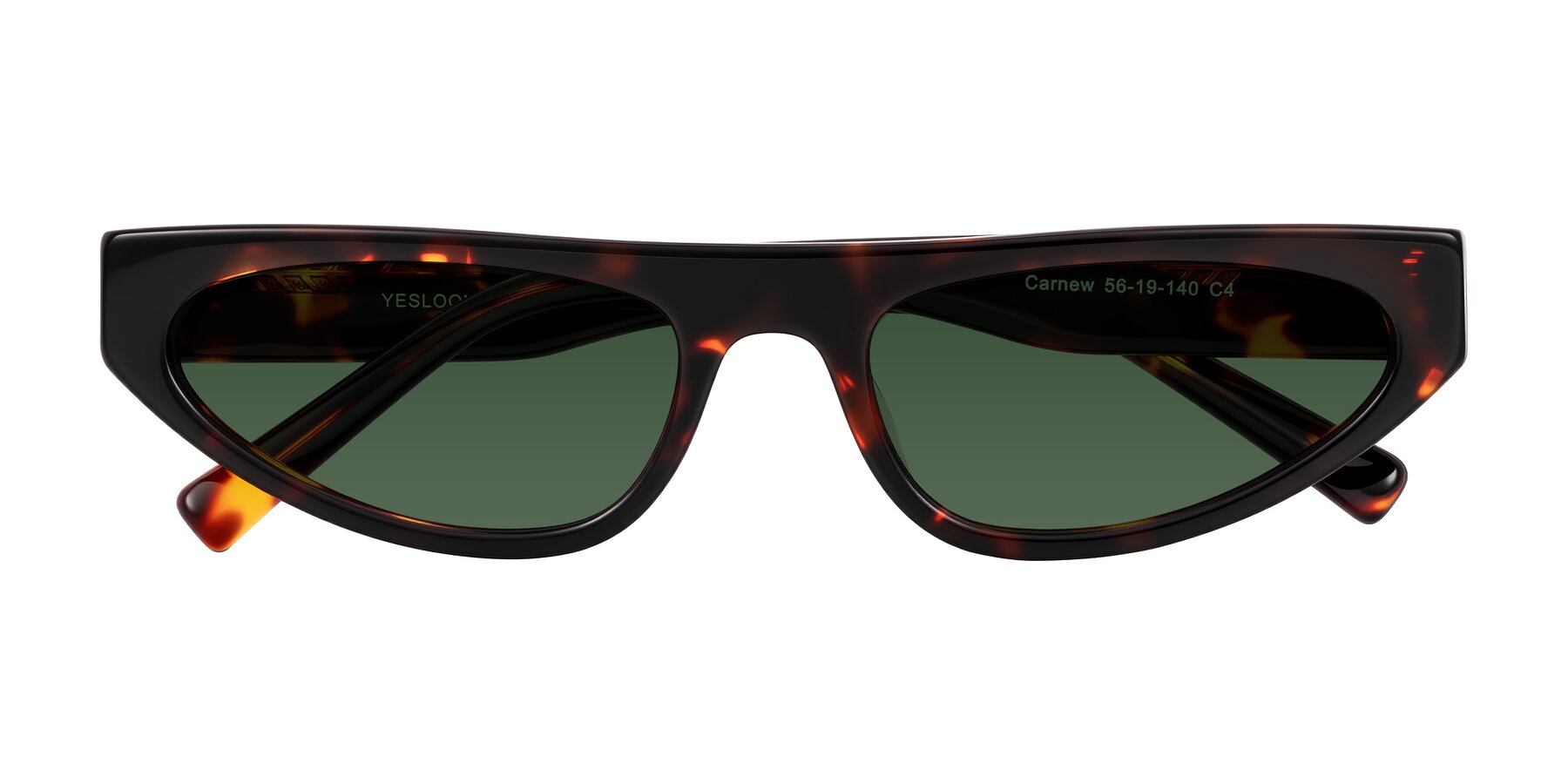 Folded Front of Carnew in Tortoise with Green Tinted Lenses
