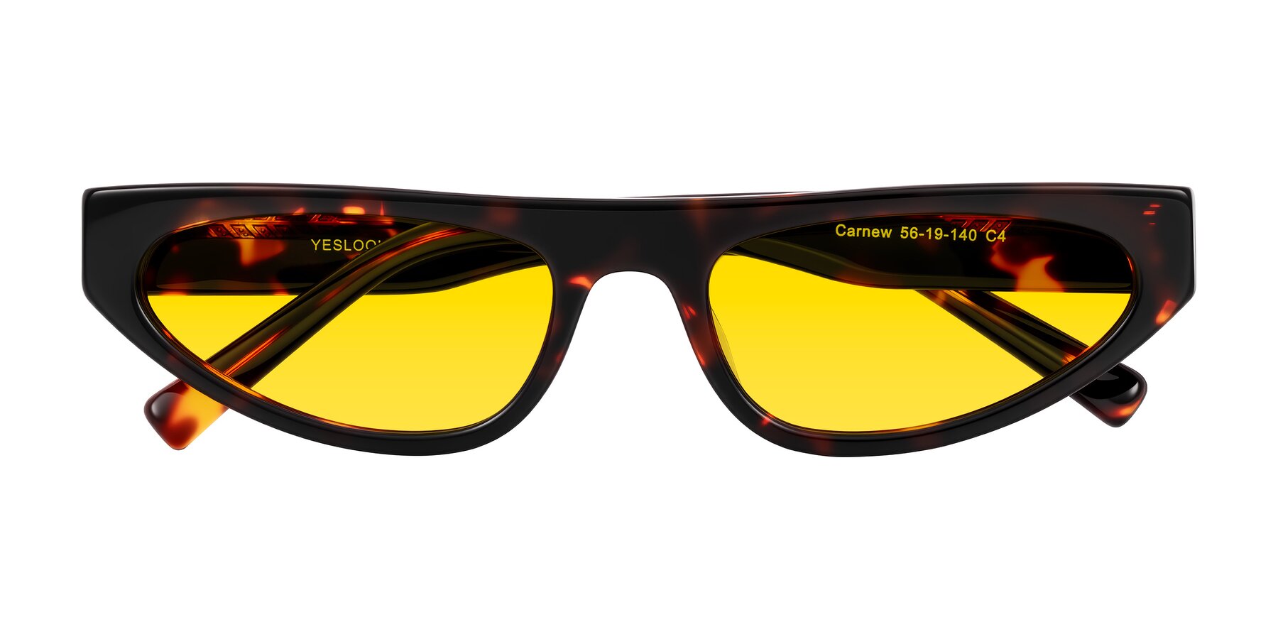 Folded Front of Carnew in Tortoise with Yellow Tinted Lenses