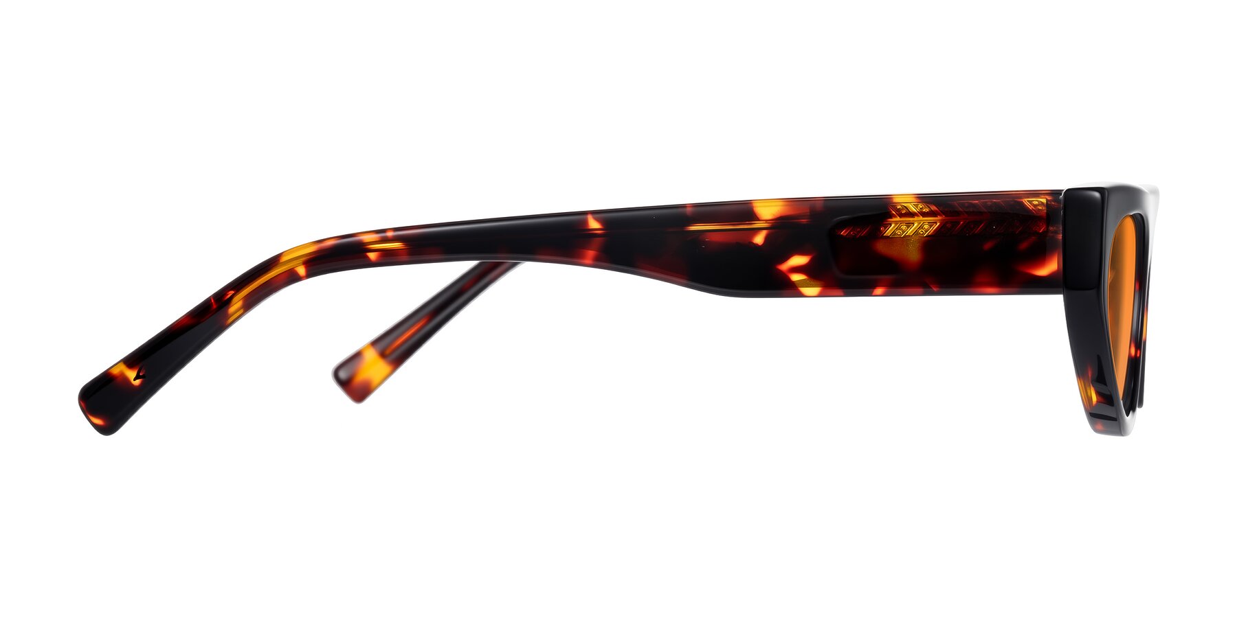 Side of Carnew in Tortoise with Orange Tinted Lenses