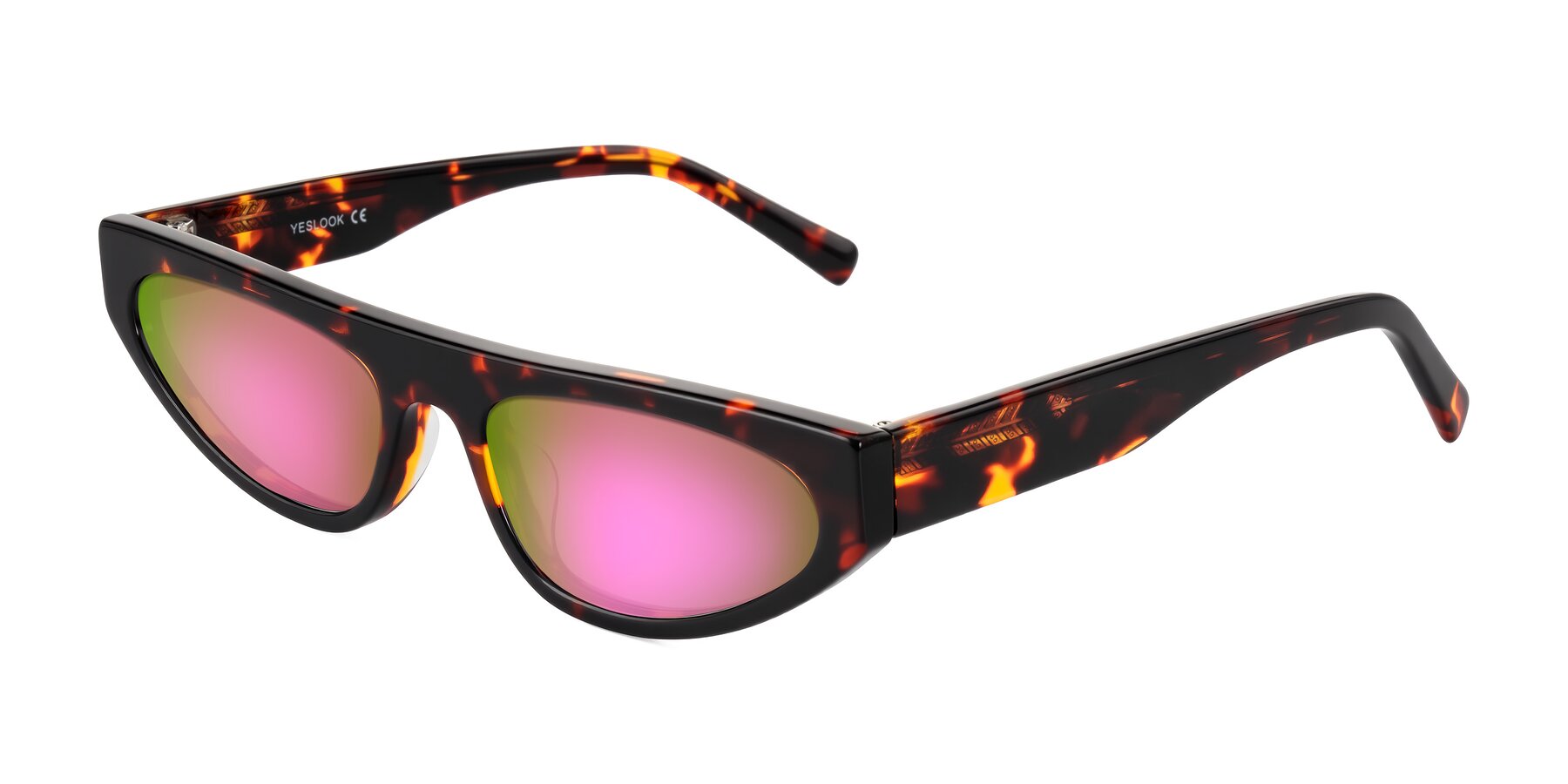 Angle of Carnew in Tortoise with Pink Mirrored Lenses