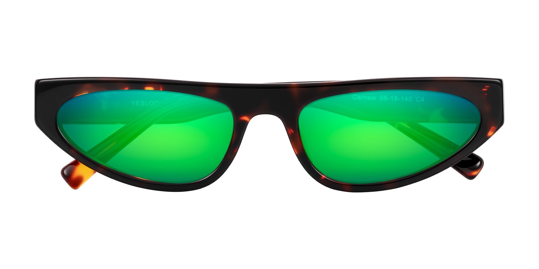 Folded Front of Carnew in Tortoise with Green Mirrored Lenses