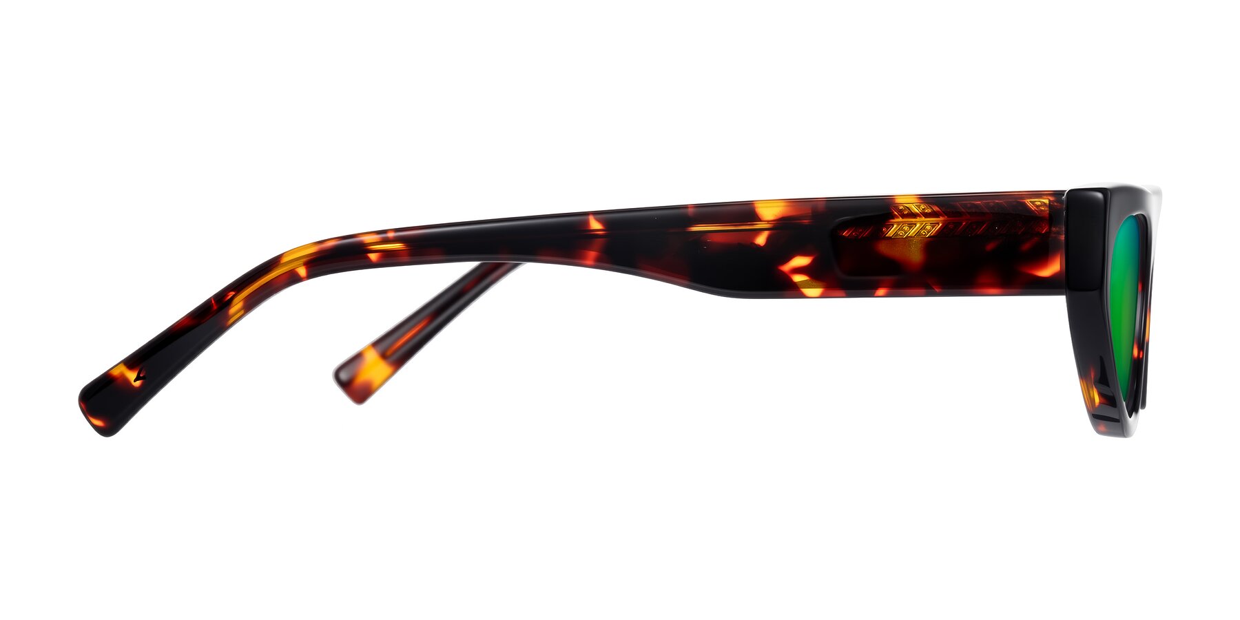 Side of Carnew in Tortoise with Green Mirrored Lenses