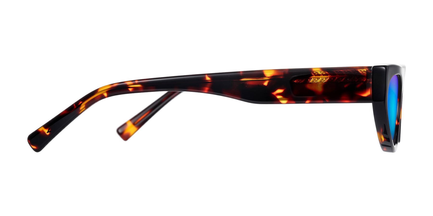 Side of Carnew in Tortoise with Blue Mirrored Lenses