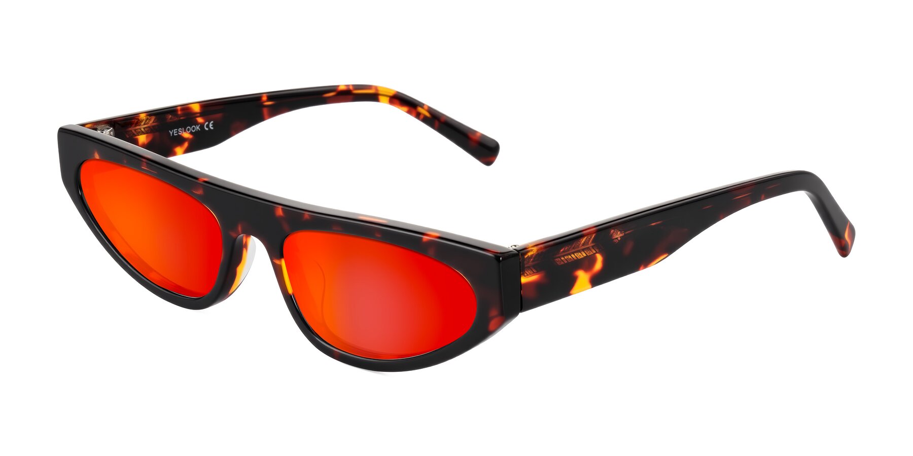 Angle of Carnew in Tortoise with Red Gold Mirrored Lenses