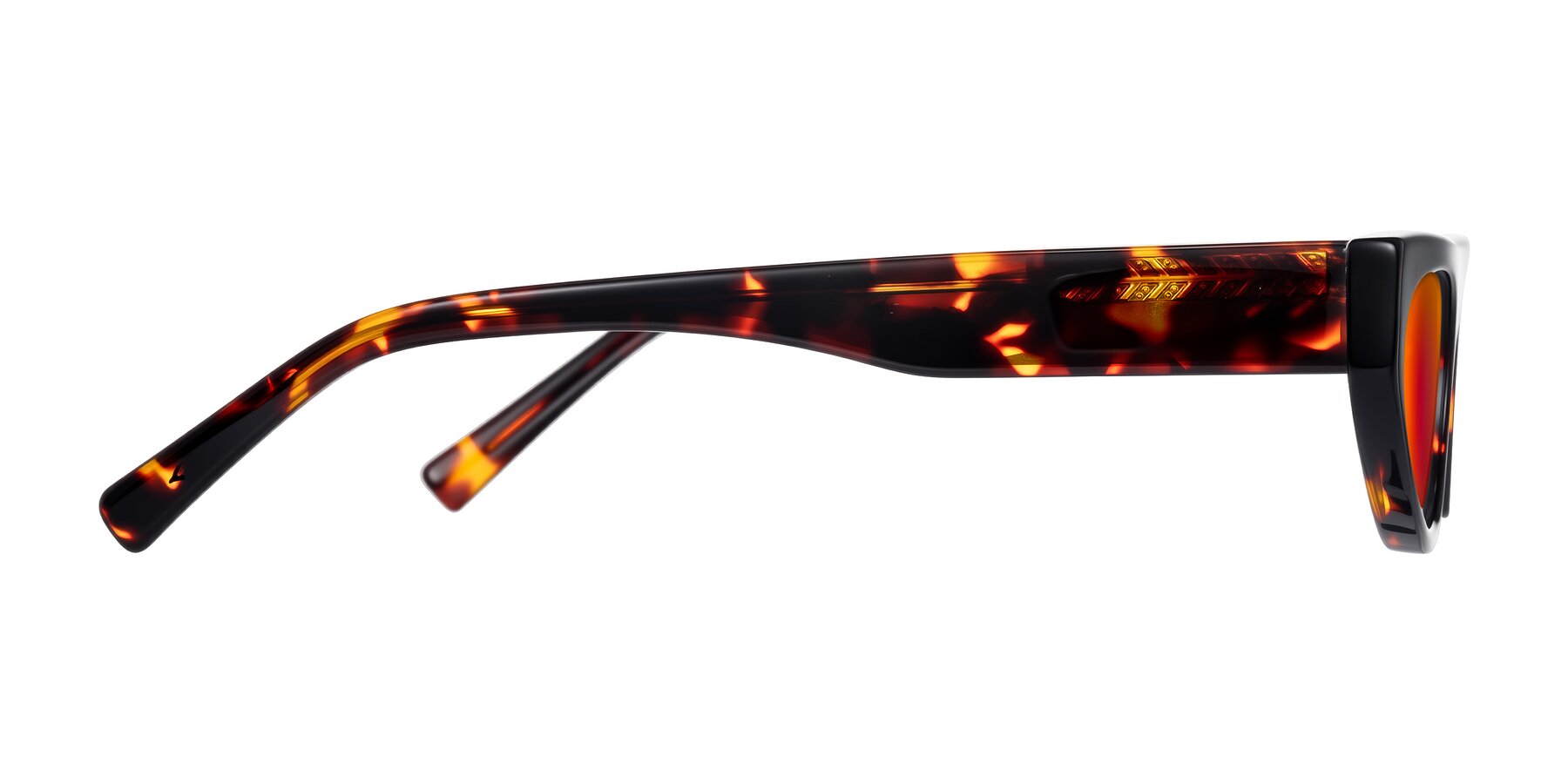 Side of Carnew in Tortoise with Red Gold Mirrored Lenses