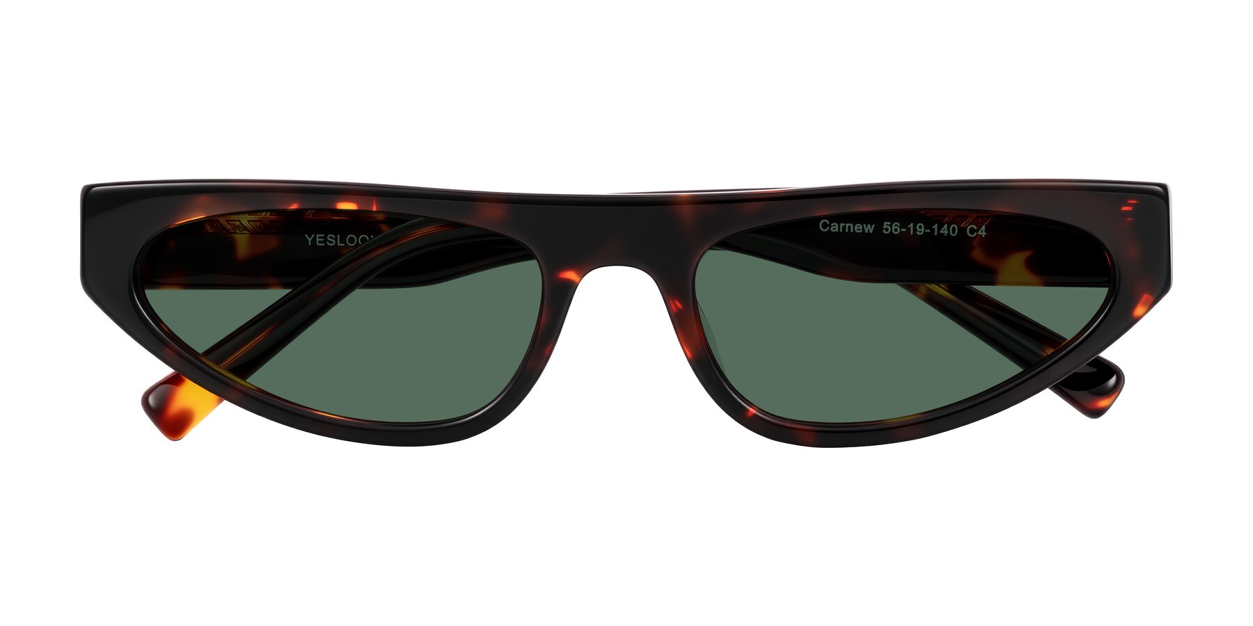 Folded Front of Carnew in Tortoise with Green Polarized Lenses