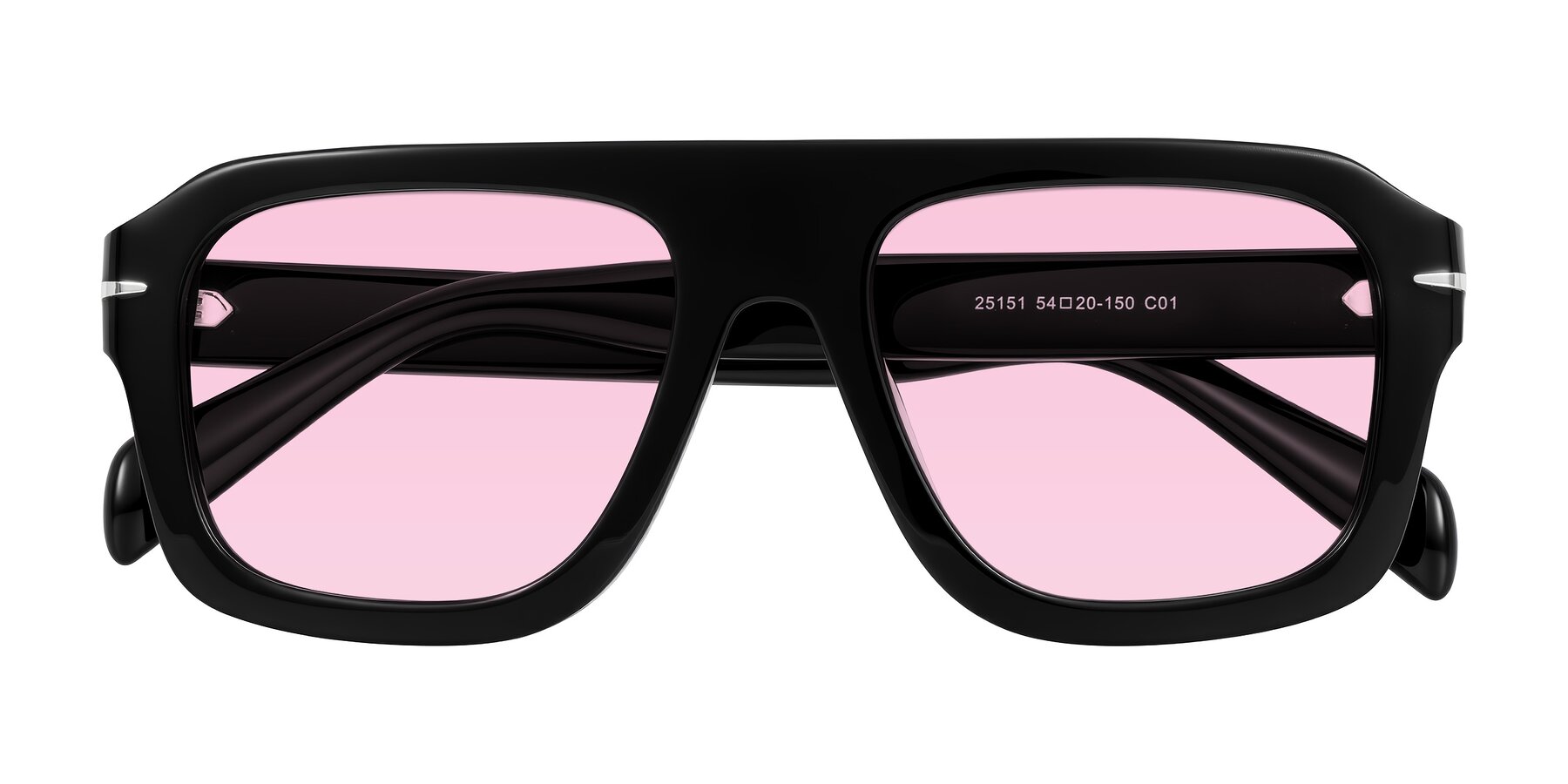 Folded Front of Petenwell in Black with Light Pink Tinted Lenses