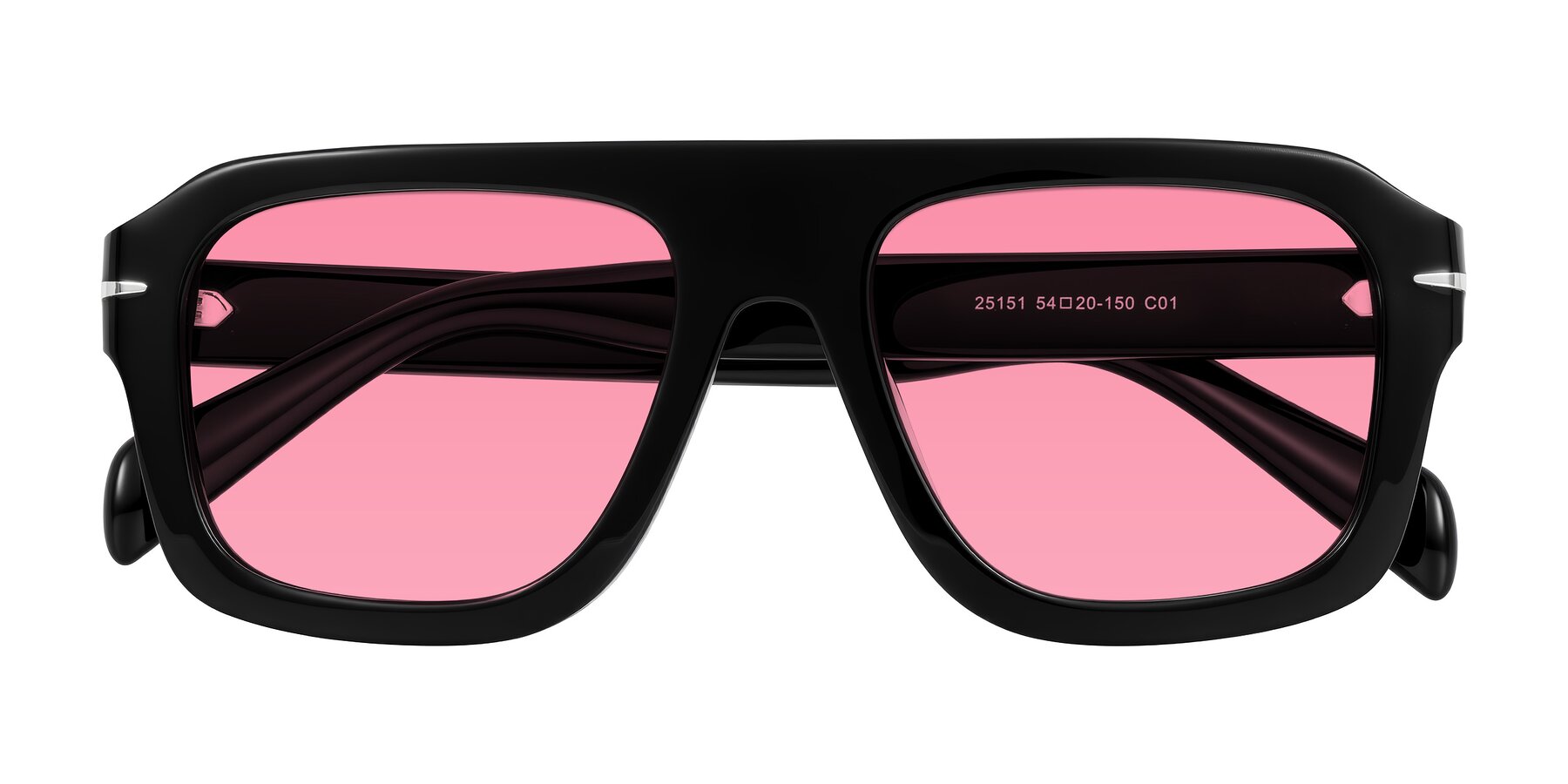 Folded Front of Petenwell in Black with Pink Tinted Lenses