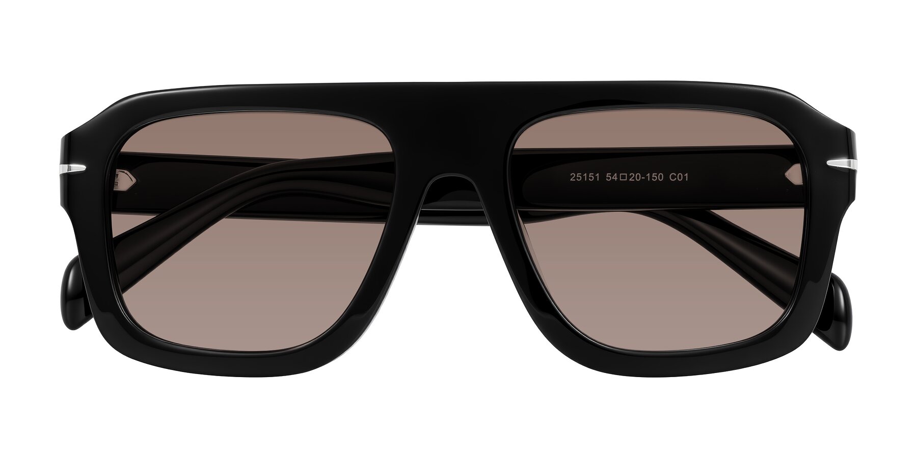 Folded Front of Petenwell in Black with Medium Brown Tinted Lenses