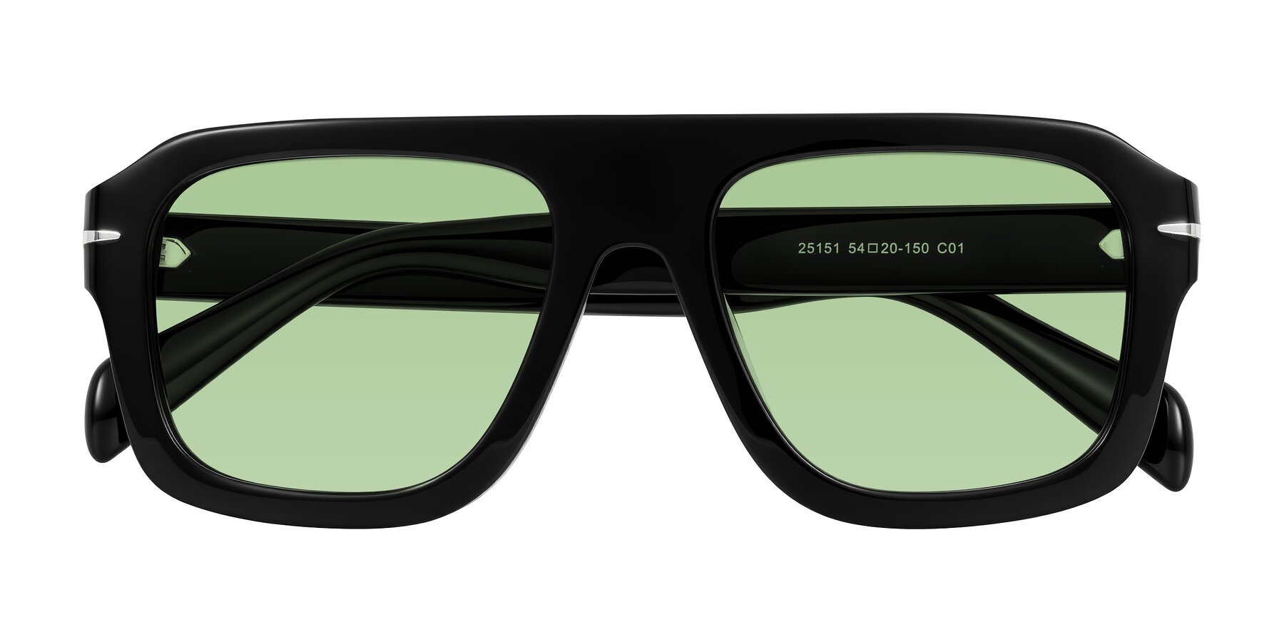 Folded Front of Petenwell in Black with Medium Green Tinted Lenses
