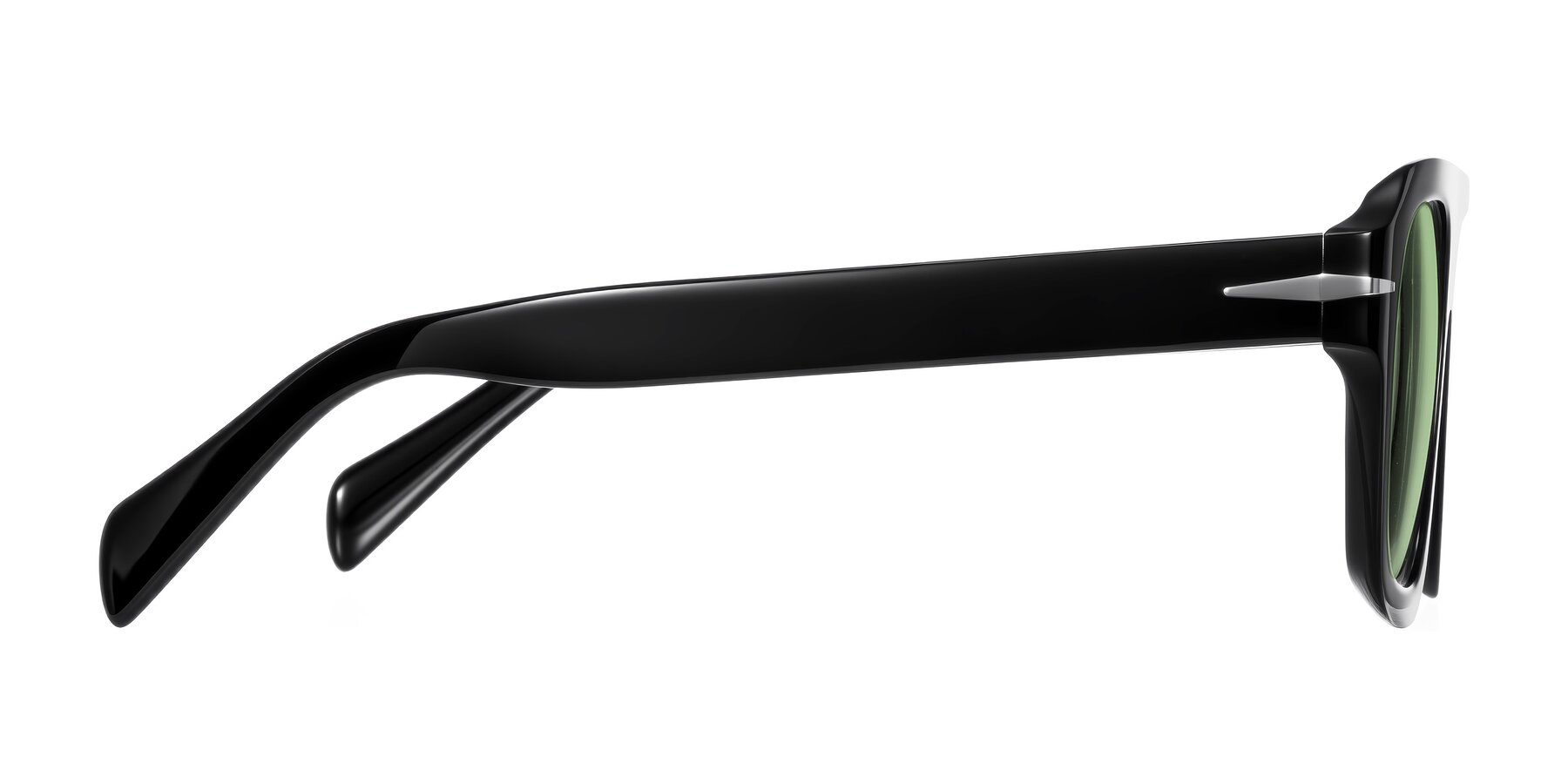 Side of Petenwell in Black with Medium Green Tinted Lenses