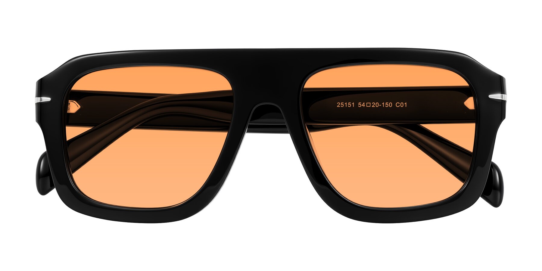 Folded Front of Petenwell in Black with Medium Orange Tinted Lenses