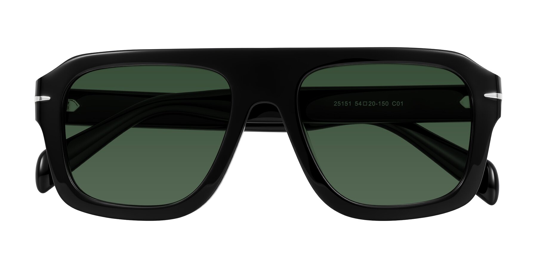 Folded Front of Petenwell in Black with Green Tinted Lenses