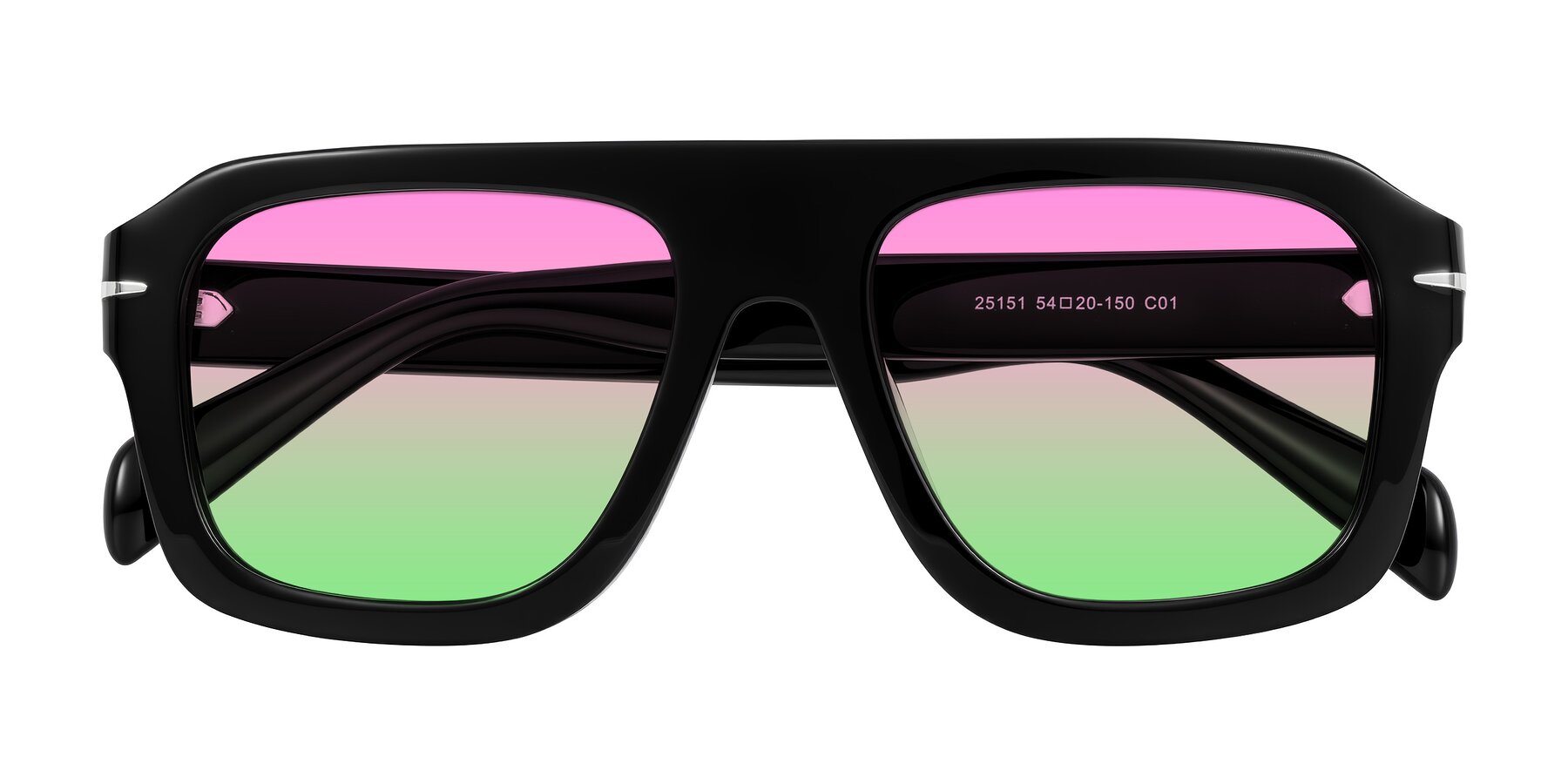 Folded Front of Petenwell in Black with Pink / Green Gradient Lenses