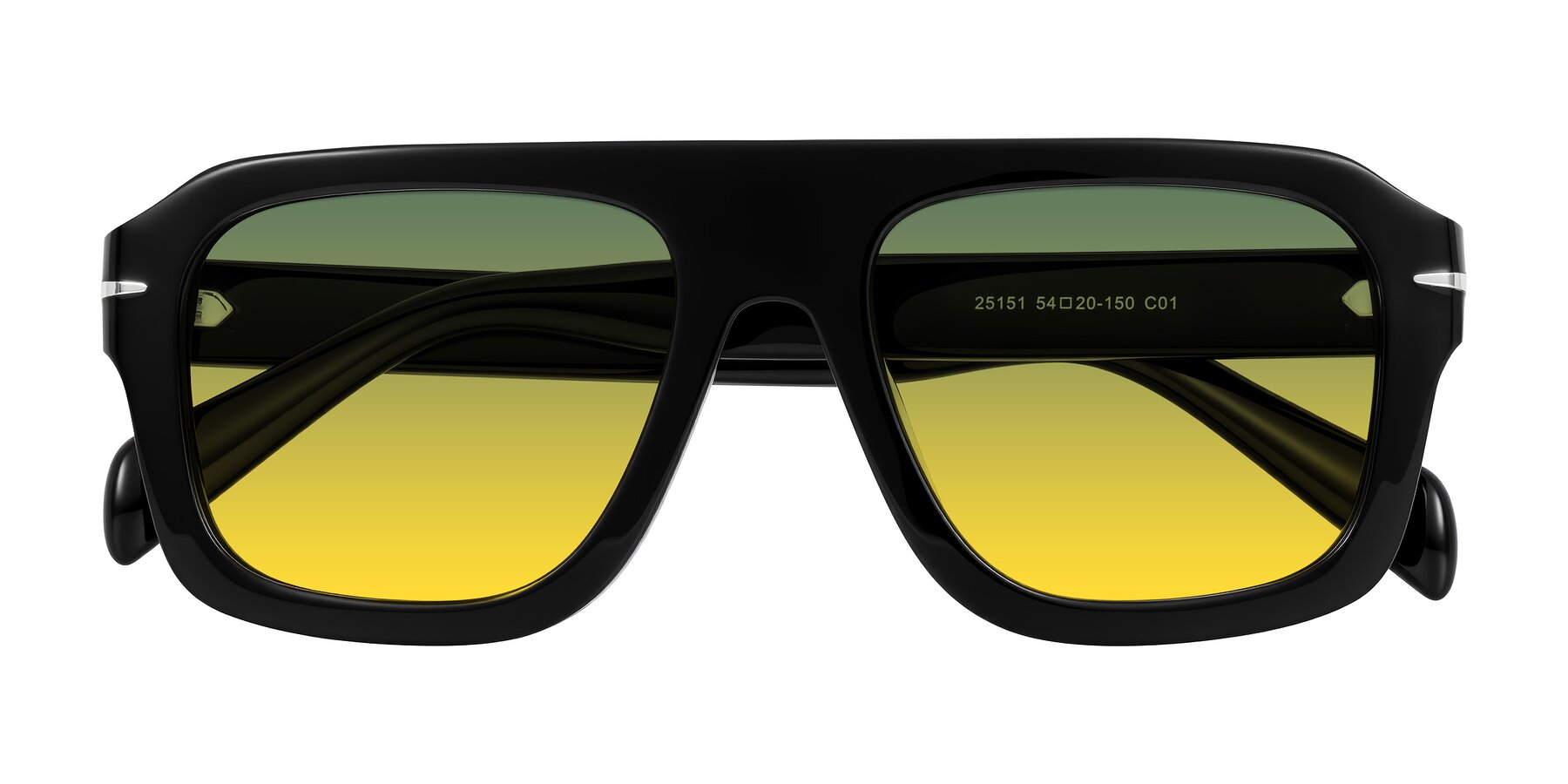 Folded Front of Petenwell in Black with Green / Yellow Gradient Lenses