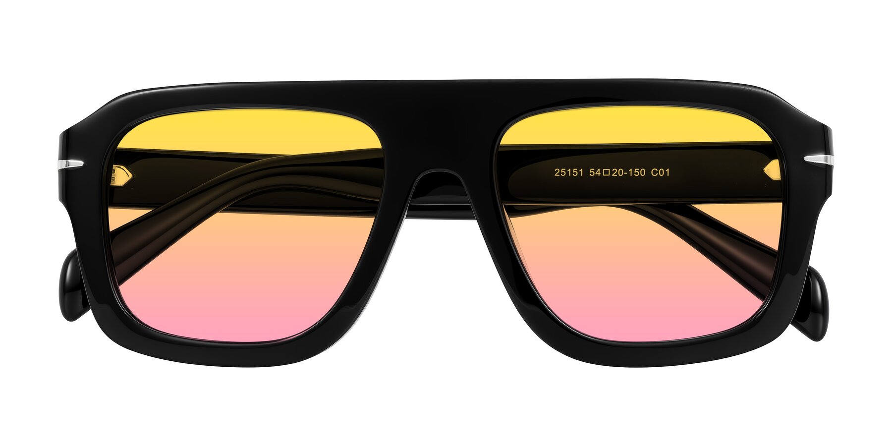 Folded Front of Petenwell in Black with Yellow / Pink Gradient Lenses