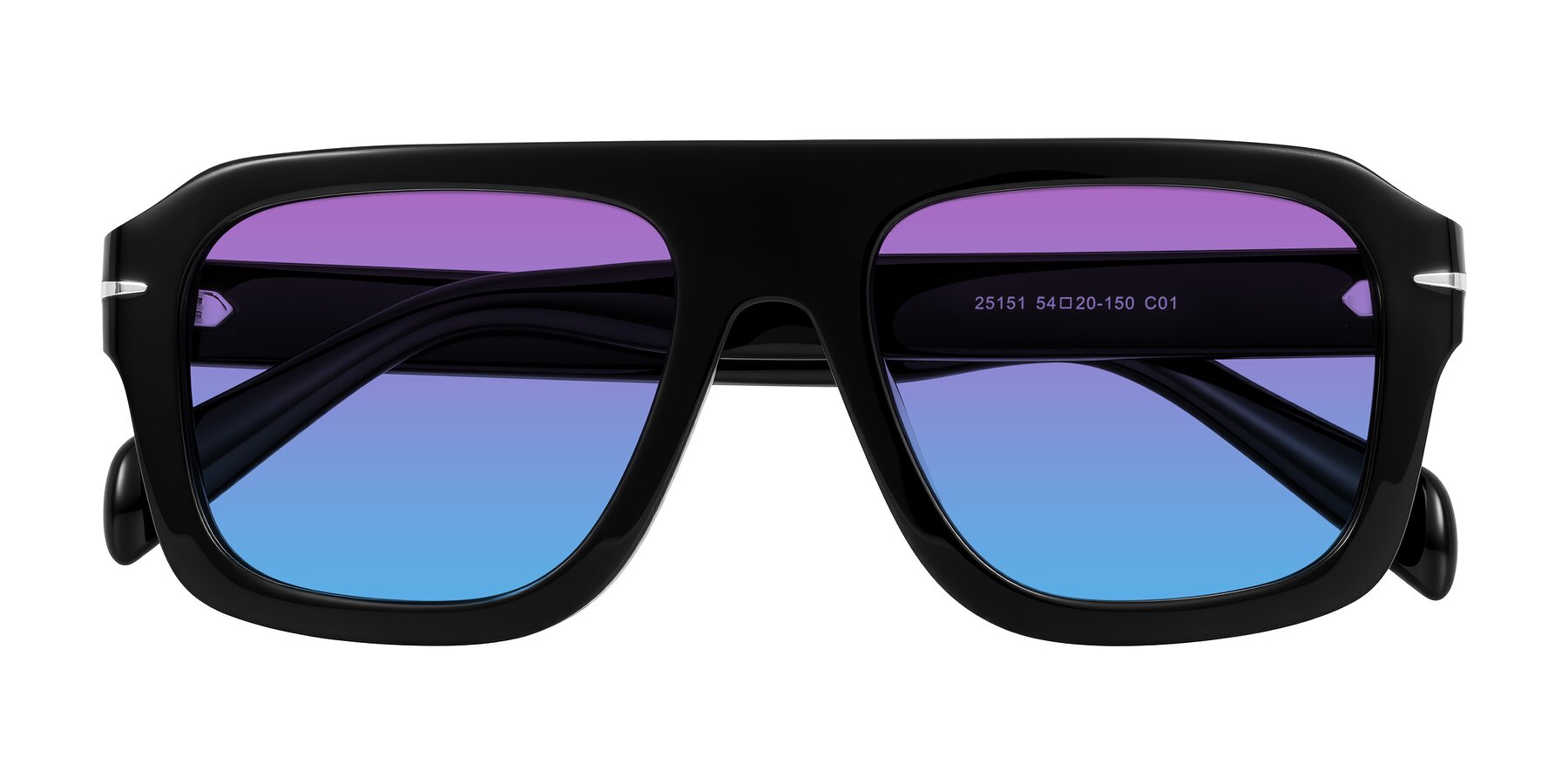 Folded Front of Petenwell in Black with Purple / Blue Gradient Lenses