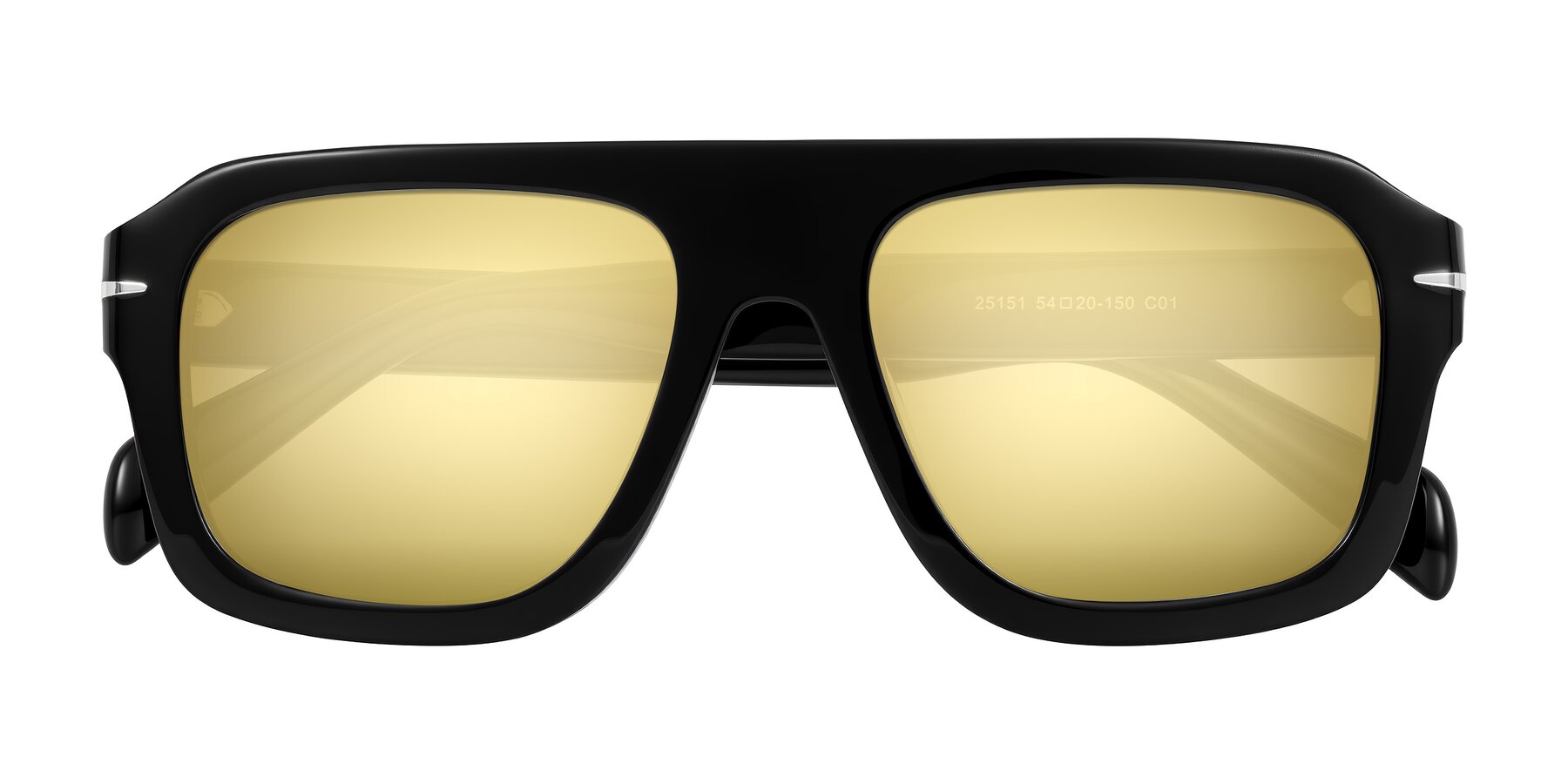 Folded Front of Petenwell in Black with Gold Mirrored Lenses
