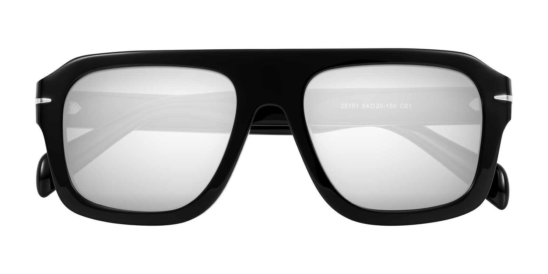 Folded Front of Petenwell in Black with Silver Mirrored Lenses
