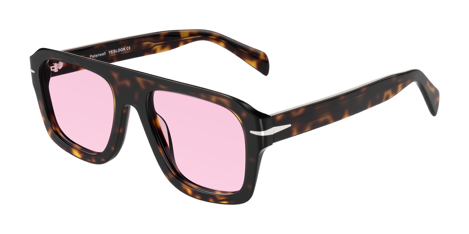 Angle of Petenwell in Dark Tortoise with Light Pink Tinted Lenses
