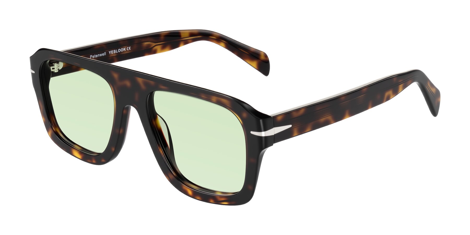 Angle of Petenwell in Dark Tortoise with Light Green Tinted Lenses