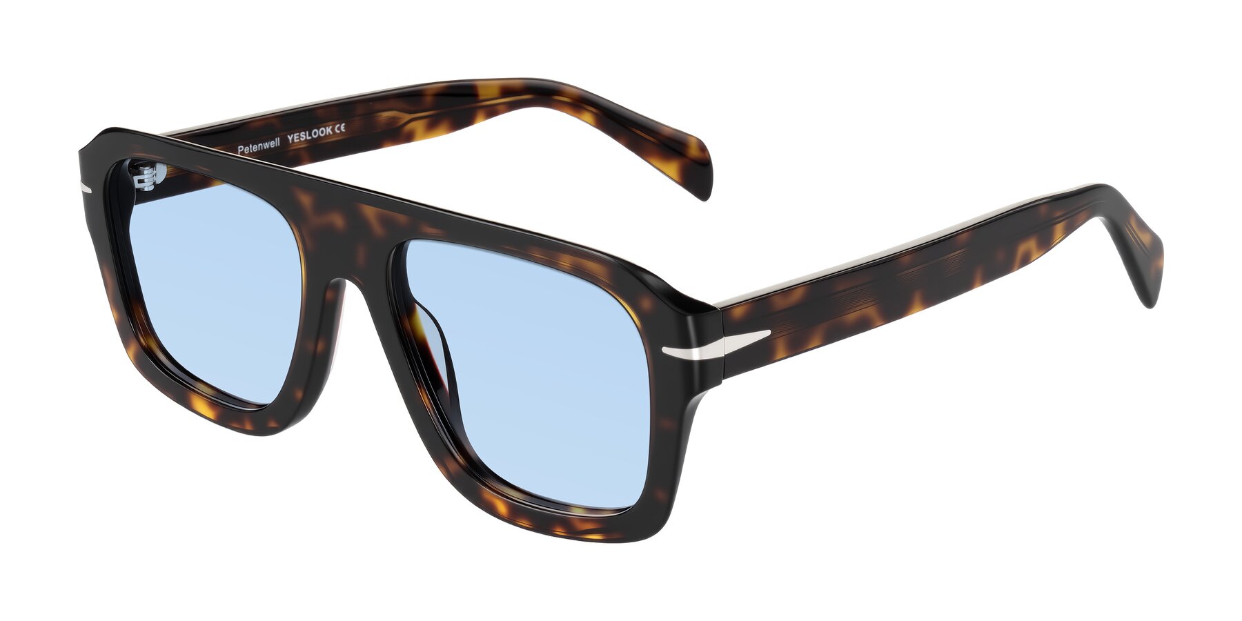 Angle of Petenwell in Dark Tortoise with Light Blue Tinted Lenses