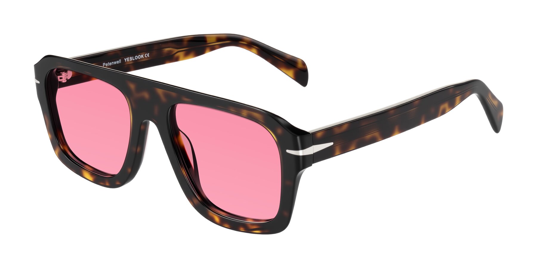 Angle of Petenwell in Dark Tortoise with Pink Tinted Lenses