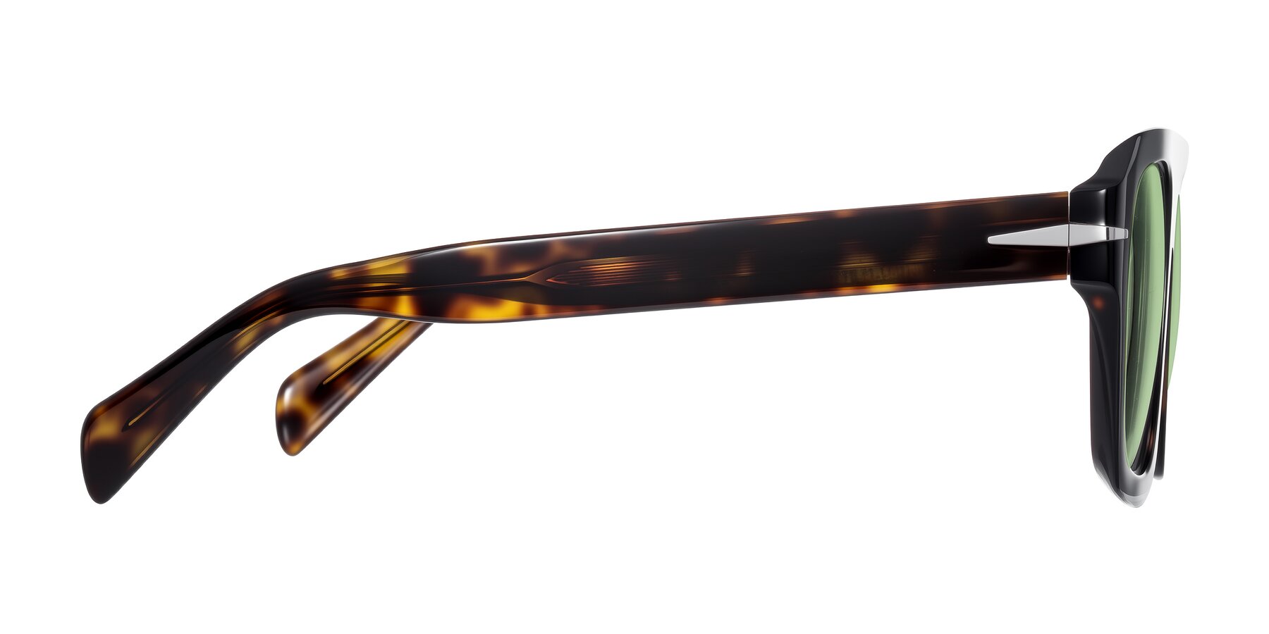 Side of Petenwell in Dark Tortoise with Medium Green Tinted Lenses
