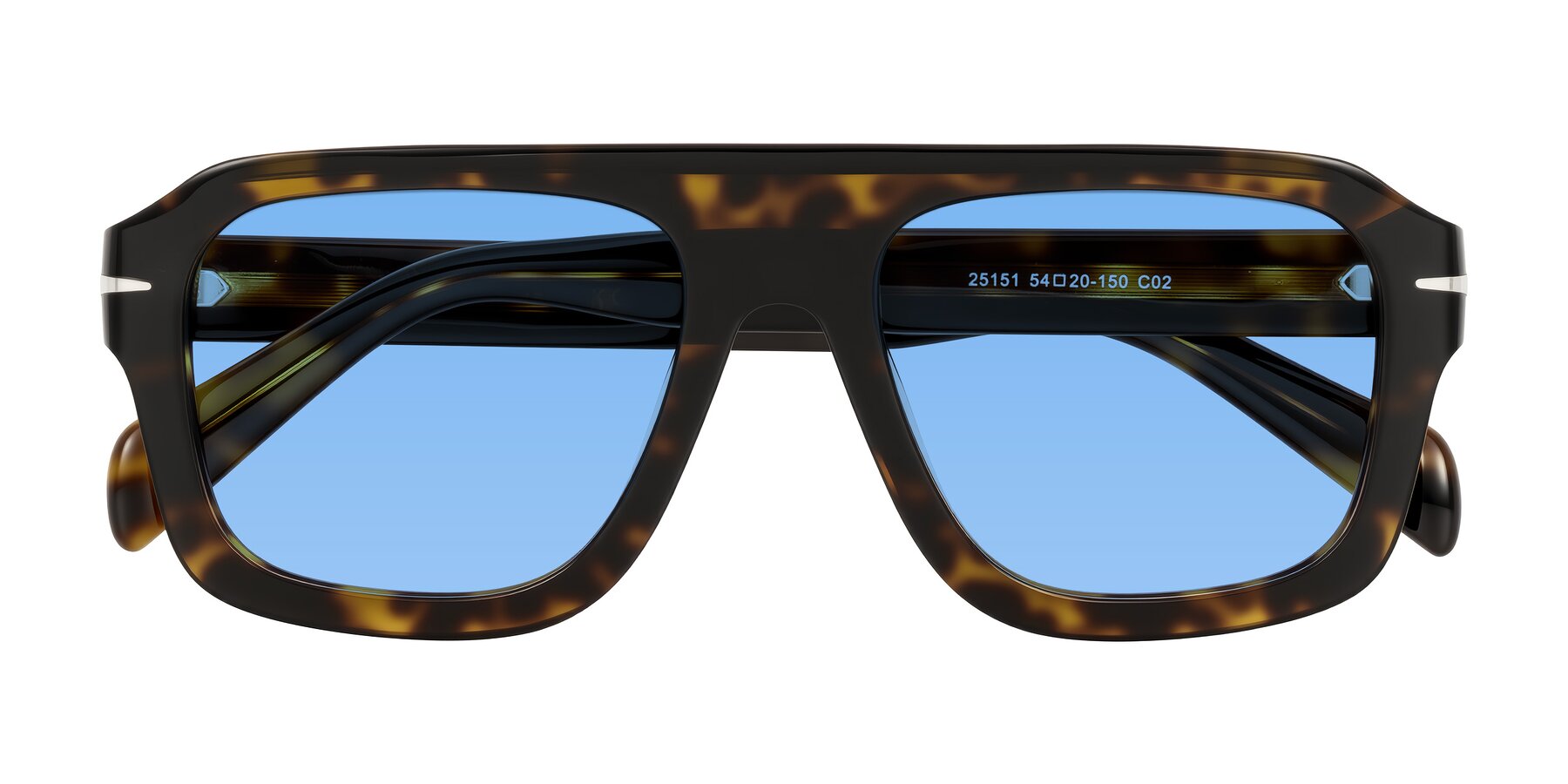 Folded Front of Petenwell in Dark Tortoise with Medium Blue Tinted Lenses