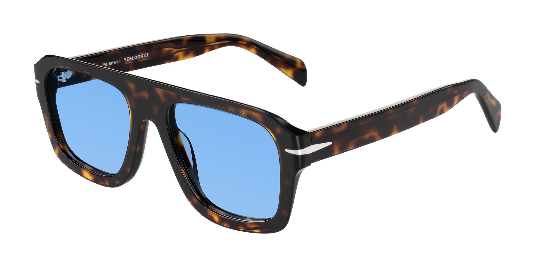 Angle of Petenwell in Dark Tortoise with Medium Blue Tinted Lenses