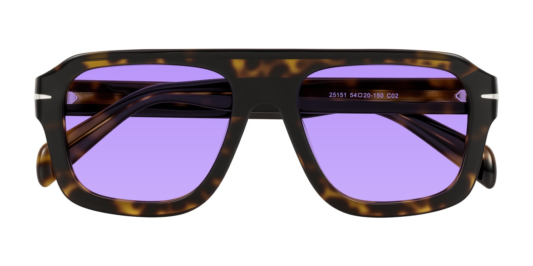 Folded Front of Petenwell in Dark Tortoise with Medium Purple Tinted Lenses