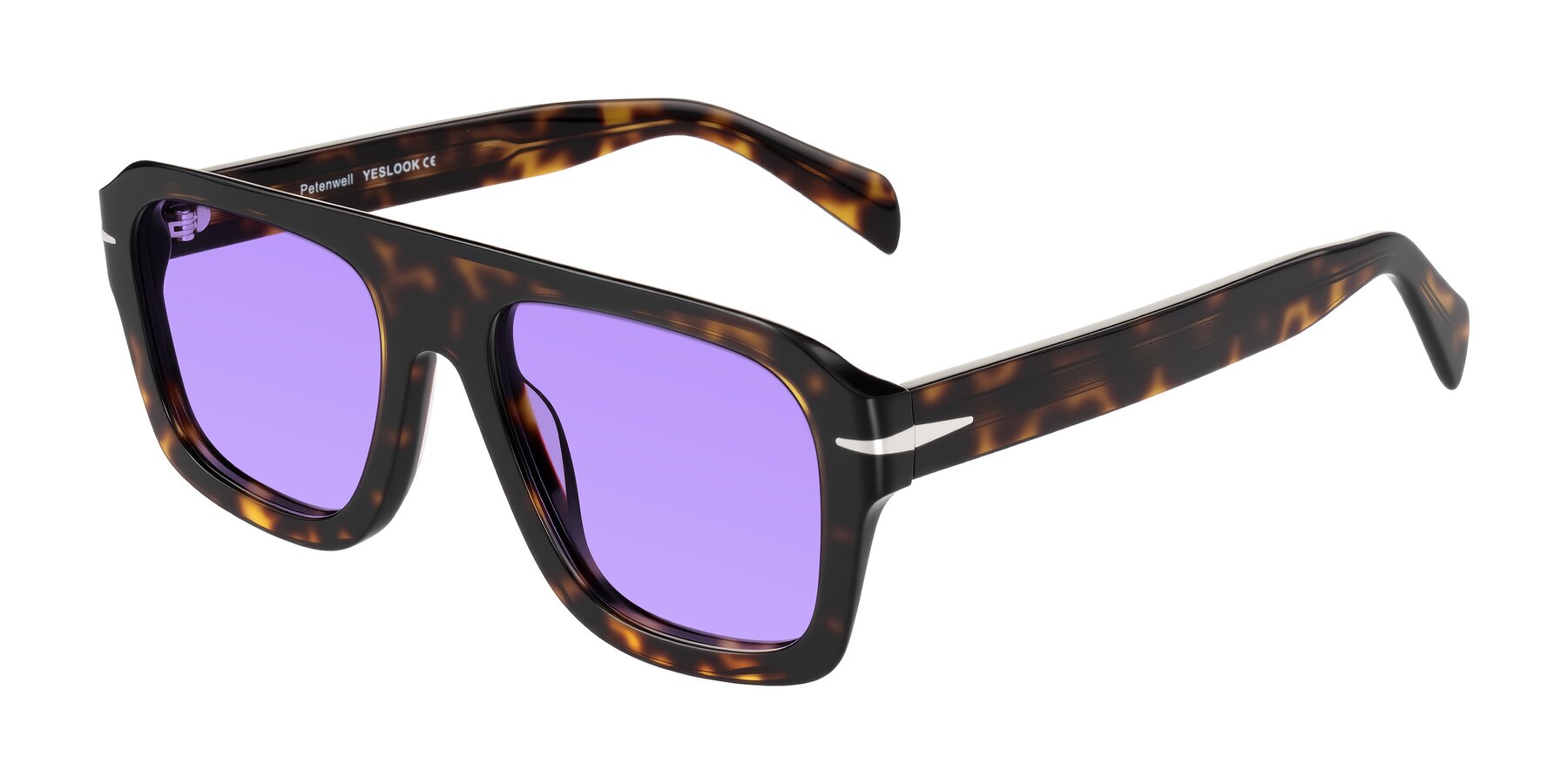 Angle of Petenwell in Dark Tortoise with Medium Purple Tinted Lenses