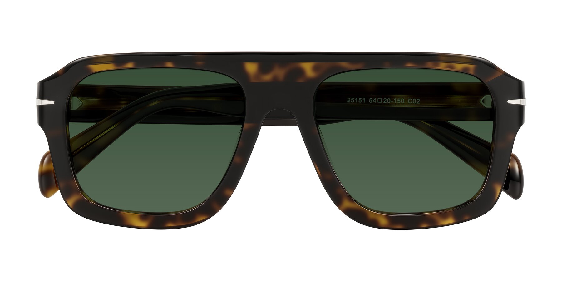 Folded Front of Petenwell in Dark Tortoise with Green Tinted Lenses