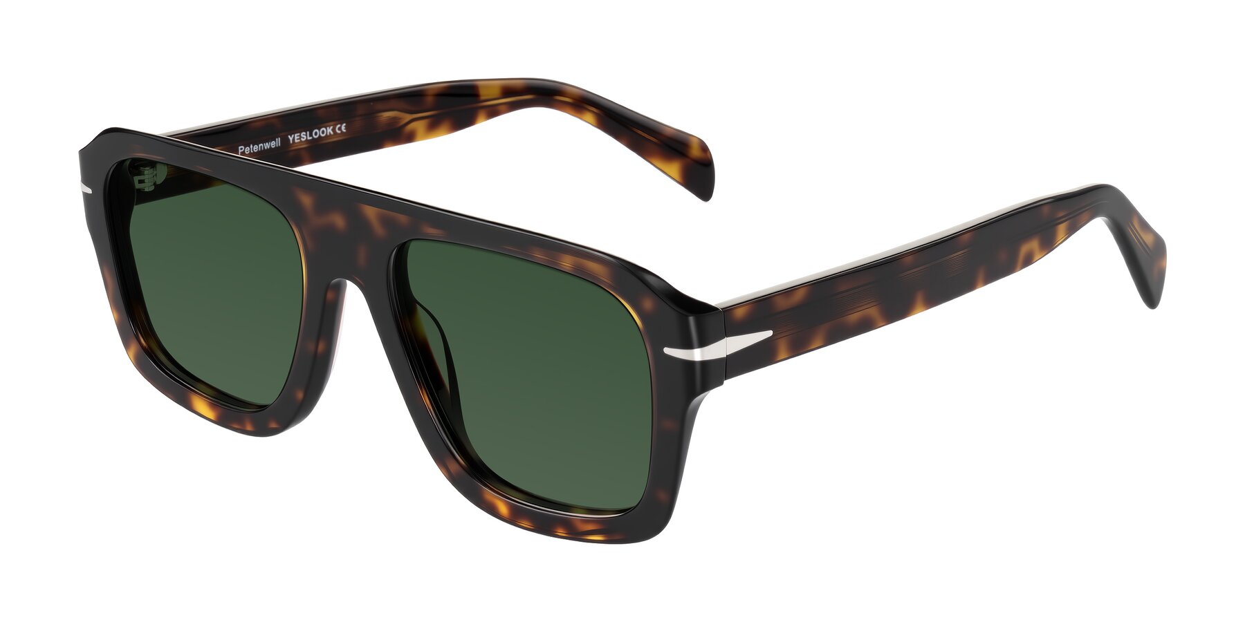 Angle of Petenwell in Dark Tortoise with Green Tinted Lenses