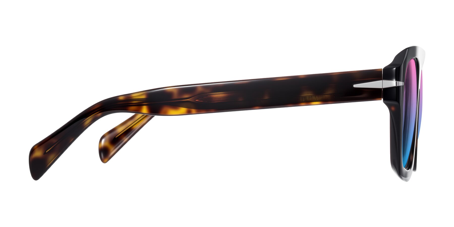 Side of Petenwell in Dark Tortoise with Pink / Blue Gradient Lenses