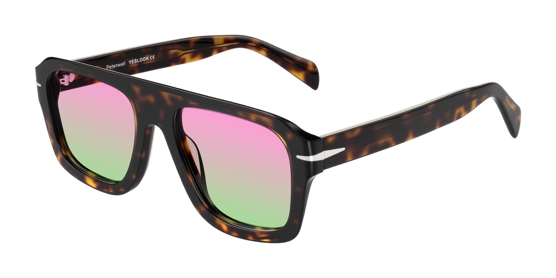 Angle of Petenwell in Dark Tortoise with Pink / Green Gradient Lenses