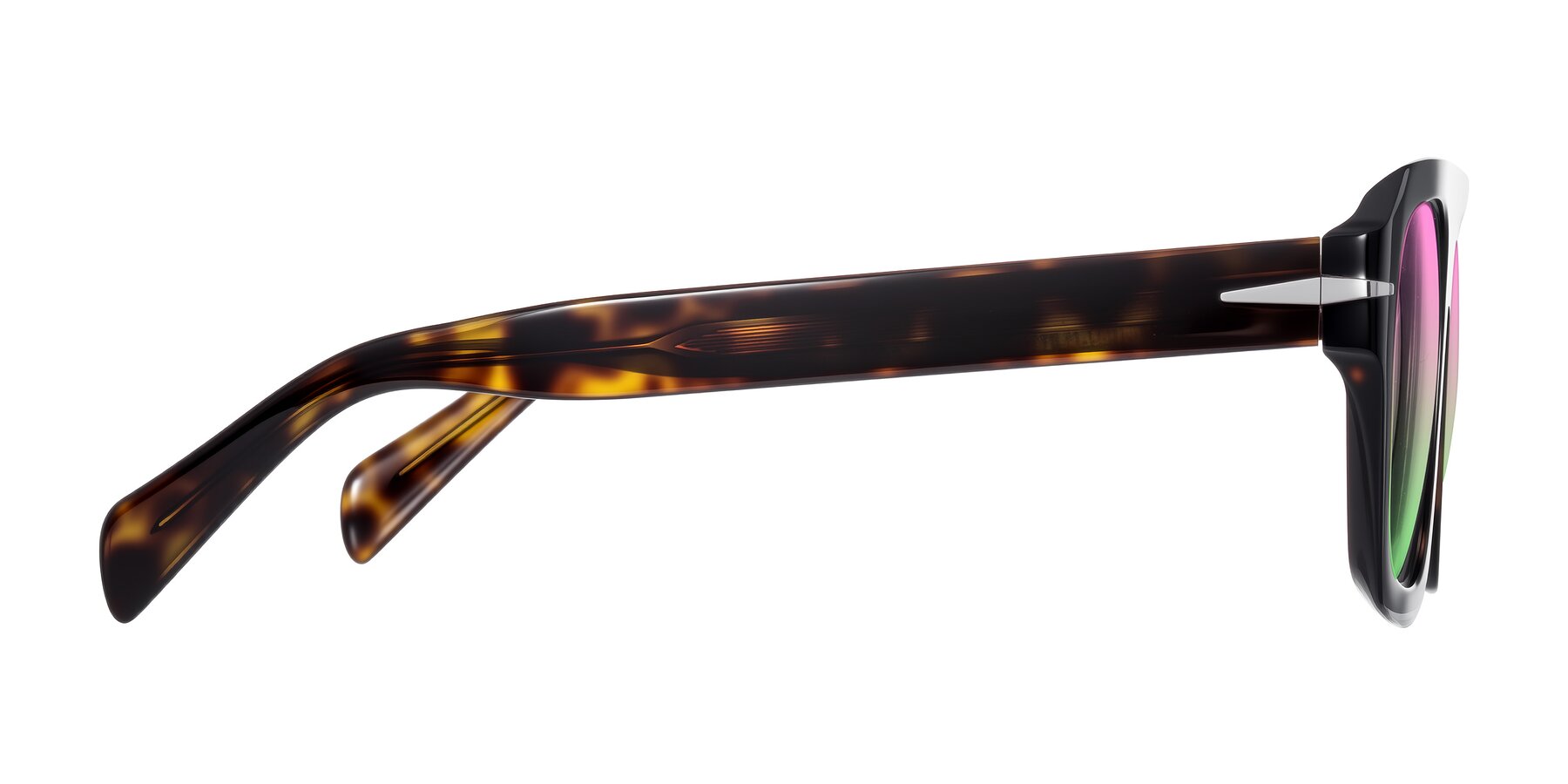 Side of Petenwell in Dark Tortoise with Pink / Green Gradient Lenses